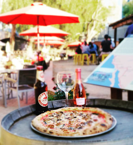 Joe's Special Pizza, with a bottle of Birra Rossa and a glass of Rose, enjoyed at the beautiful historic San Pedro Square Market Plaza